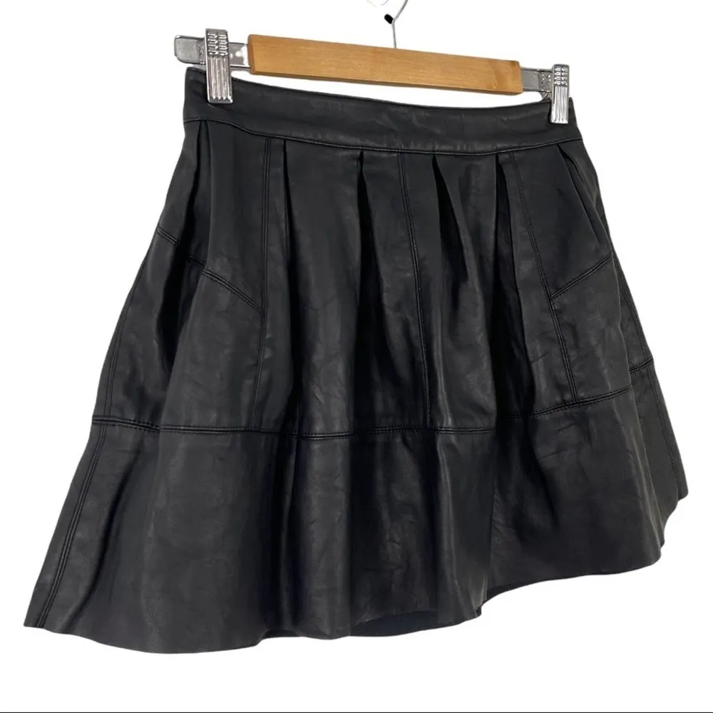 ASOS Faux Leather Pleated Black Mini Skater Skirt Size 2 - Image 5