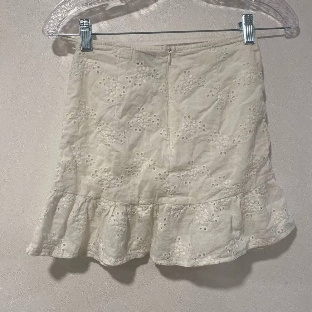 Princess Polly White Eyelet Ruffle Wrap Mini Skirt | Size 0 - Image 2