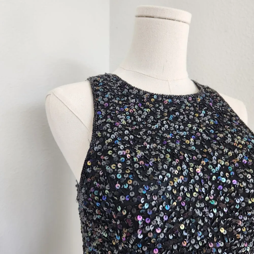 Vintage Lawrence Kazar Black Iridescant Sequin Silk Embroidered Blouse S - Image 3