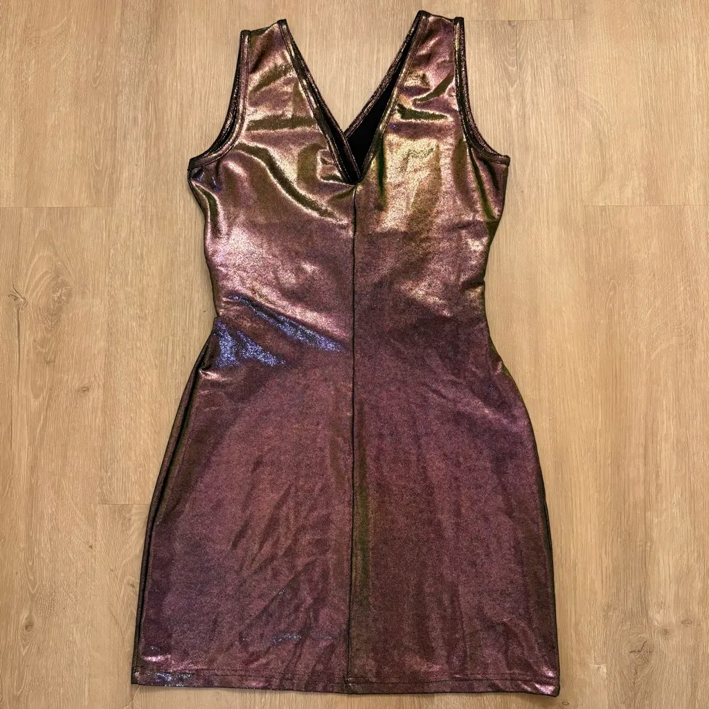 Vintage 90s Frederick’s of Hollywood Metallic Shimmer Bodycon Mini Dress Small - Image 3