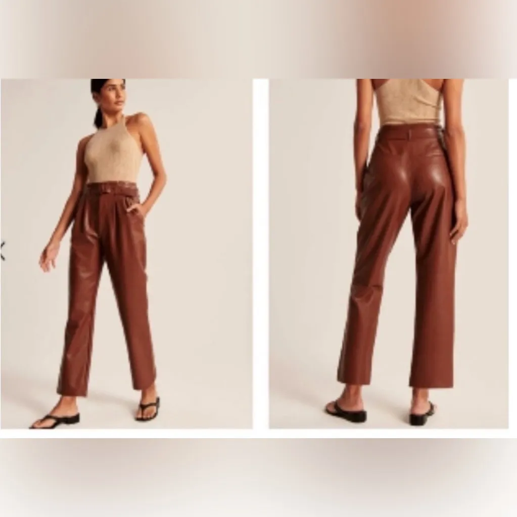 Abercrombie & Fitch Brown Faux Leather Pants Trousers with Belt - Image 2