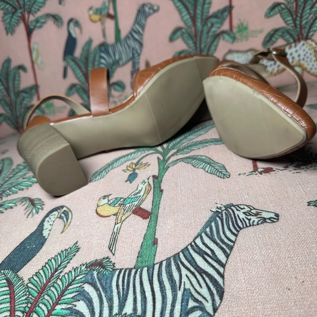 SM New York Brown Faux Leather Block Heel Woven Ankle Strap Pump Point Shoes 10M Size 10 - Image 8