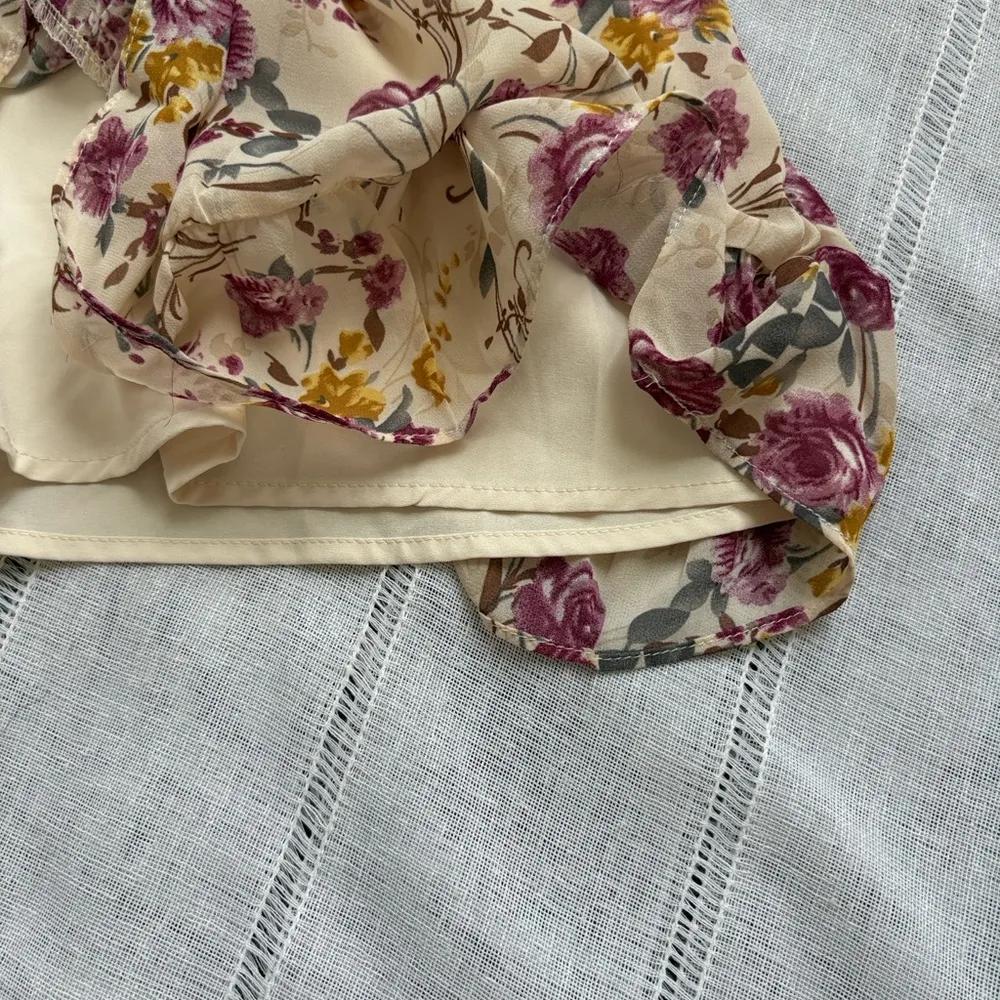 Lena Purple and Cream Floral Long Sleeve Dress Size M - Image 8