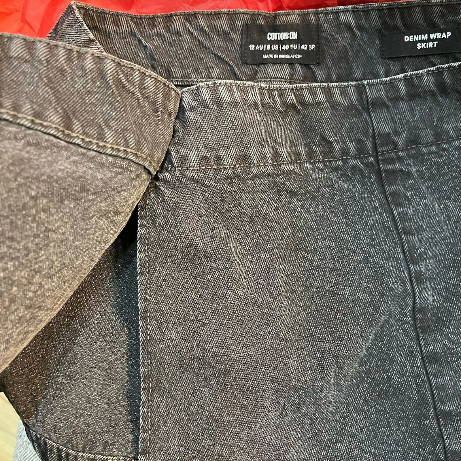 Cotton On  Black Denim Wrap Mini Skirt Size 8 Side Tie - Image 6