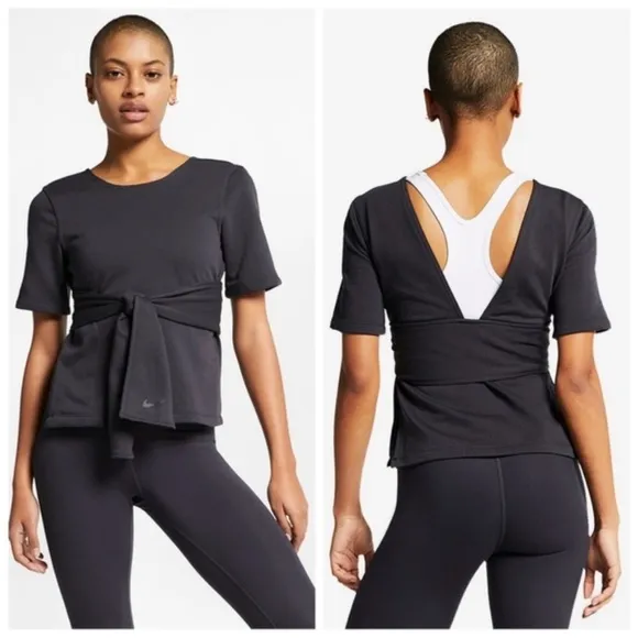 Nike Studio Dri-Fit Short Sleeve Yoga Tie Top Medium - Image 2