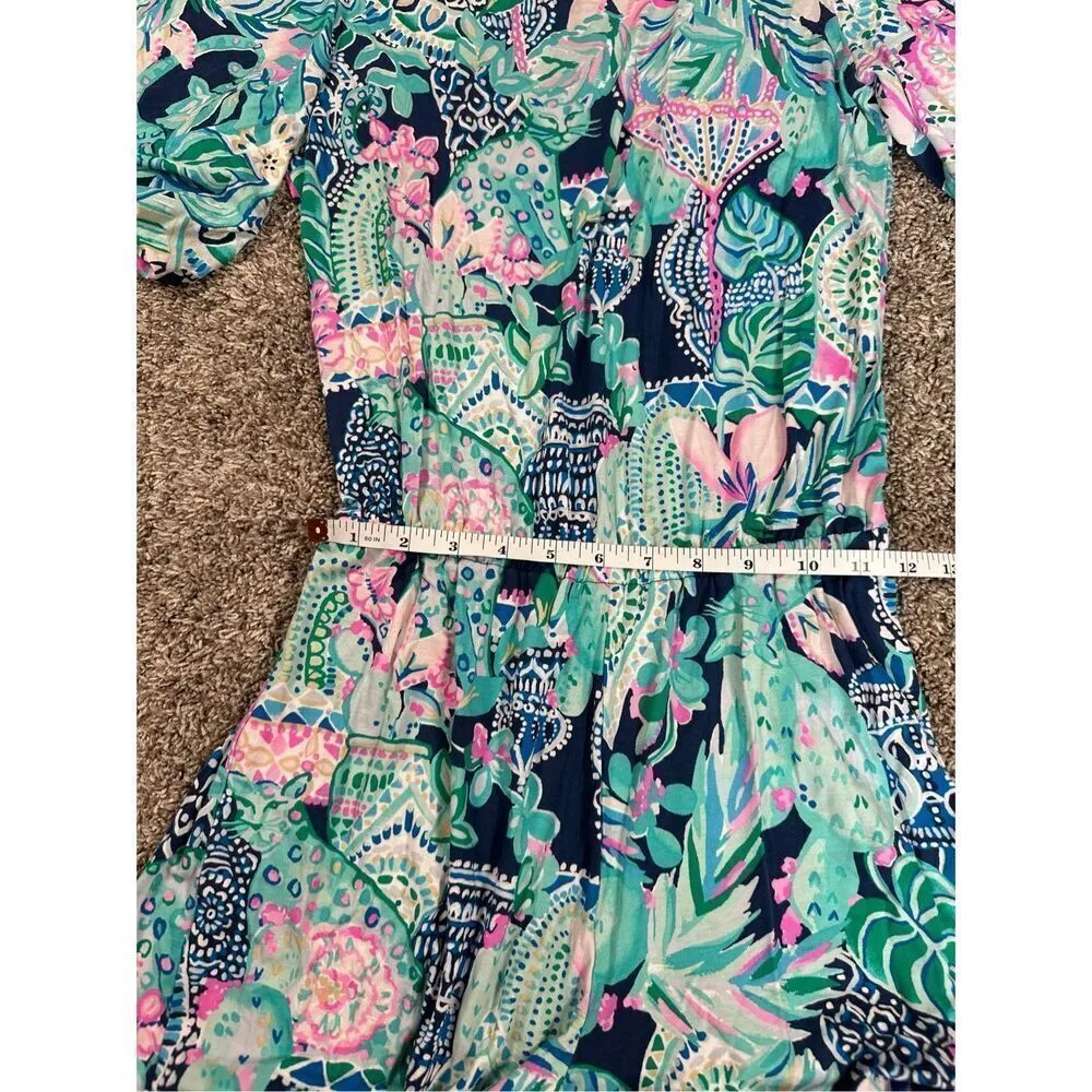 Lilly Pulitzer Britton Romper Looking Sharp Pink Navy Multi Print Resort XS - Image 10