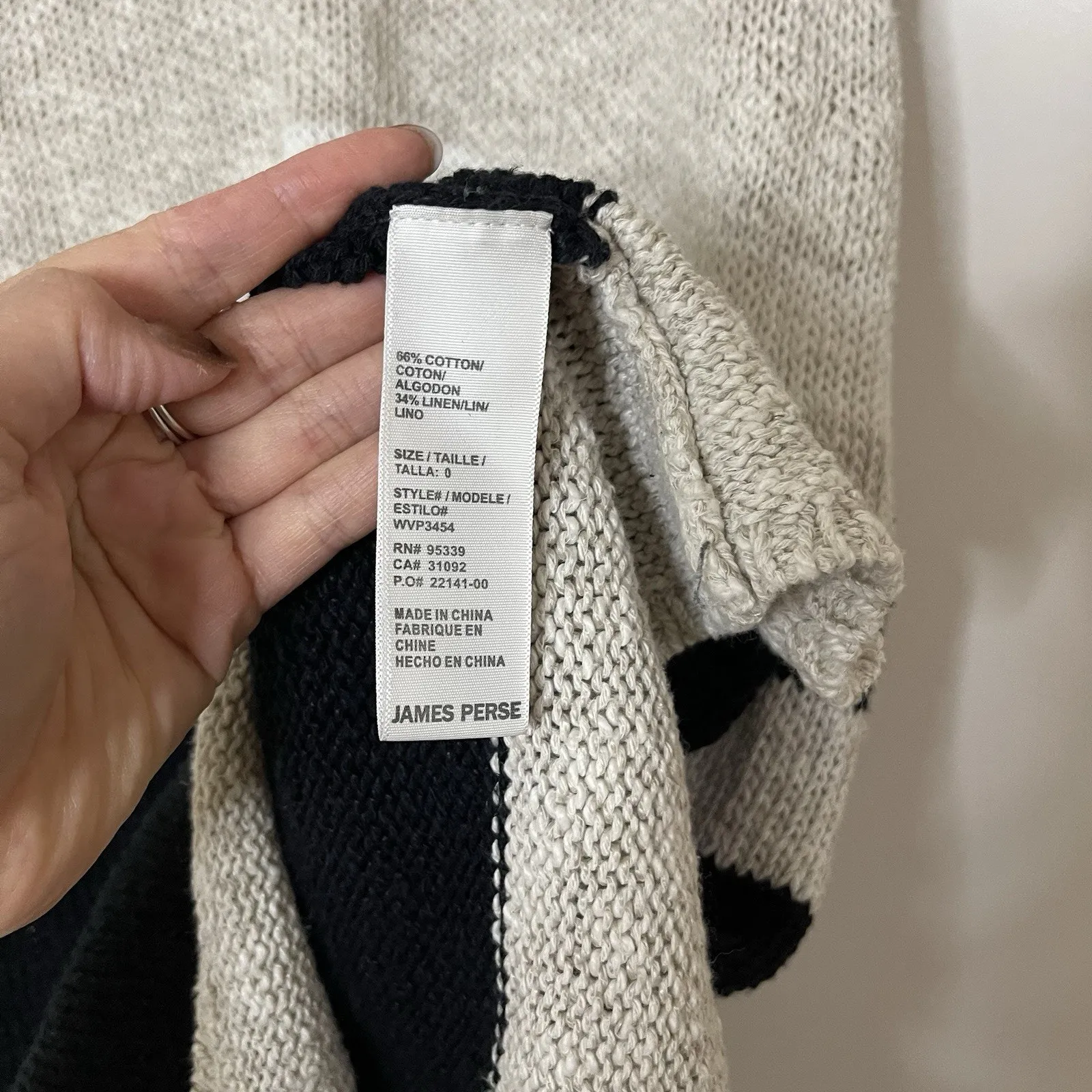 James Perse Los Angeles Cotton Linen Ivory striped sweater knit dress US 0 XS - Image 6