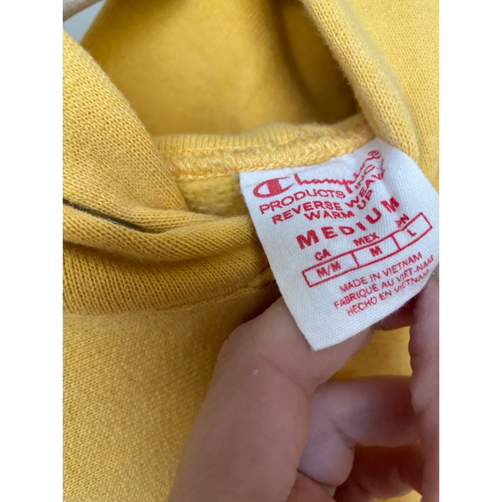 Champion Yellow Reverse Weave Hoodie Thick Warm Cozy Streetwear Winter Lounge M - Image 4