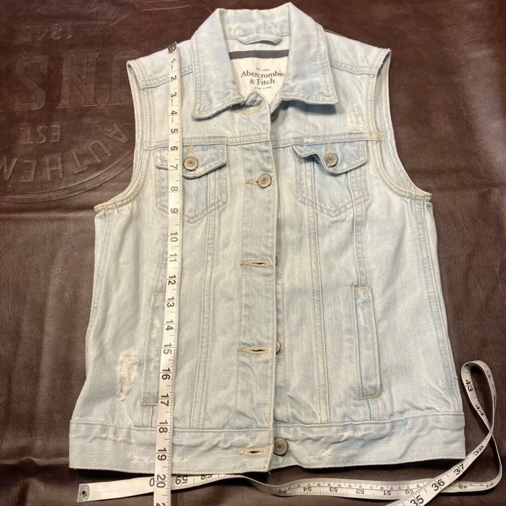 Abercrombie & Fitch Denim Vest Distressed Light Wash womens XS Grunge Punk - Image 12