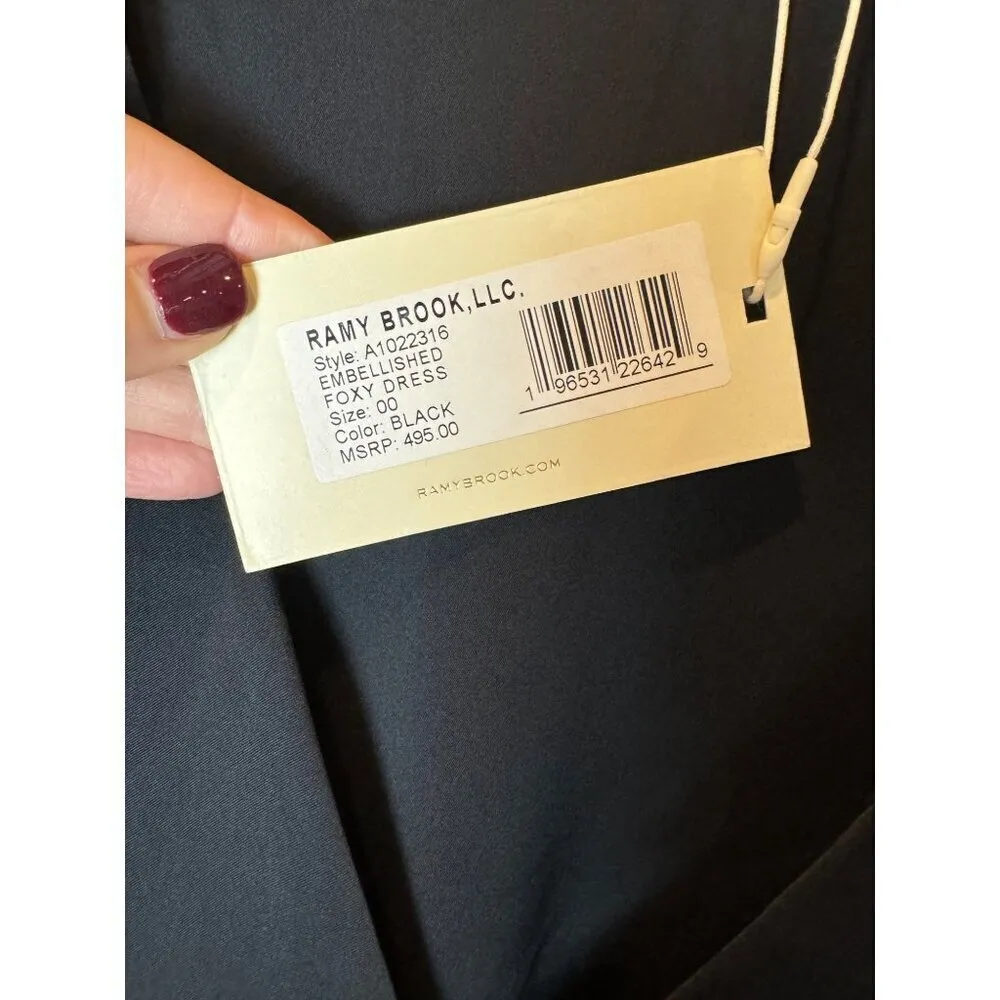 Ramy Brook Dress Women 00 Black Satin Rhinestone Embellished Foxy Mini‎ Cocktail - Image 12