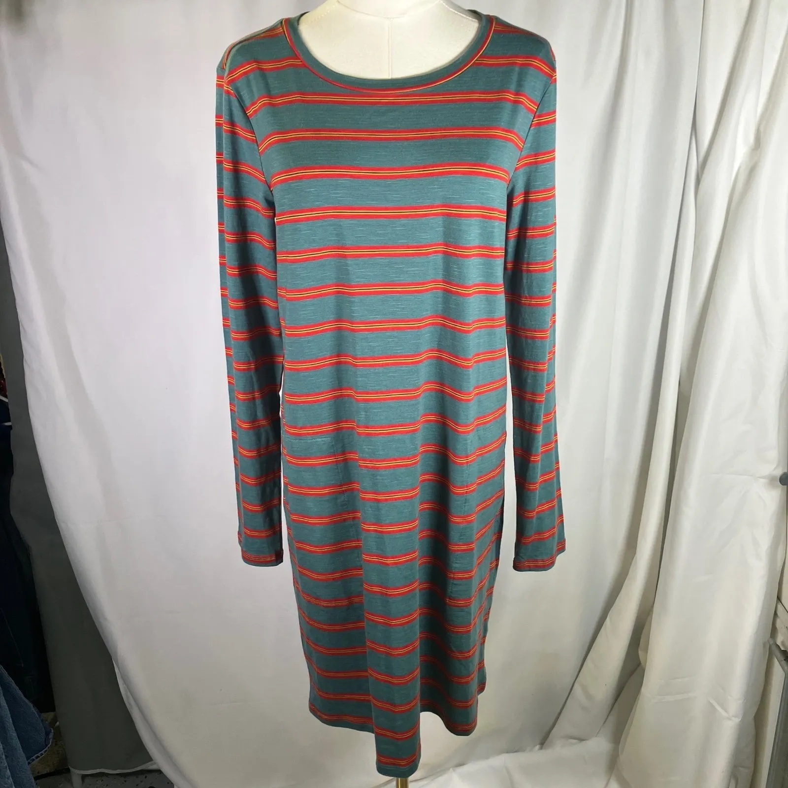 Toad&Co Womens Striped Dress‎ S Long Sleeve Casual Tencel Lyocell Blend Green - Image 14