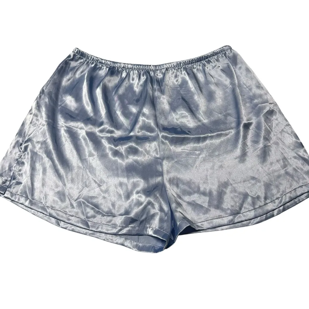 Vintage Oscar De La‎ Renta Size M Satin Pajama Set Periwinkle Floral Coquette - Image 7