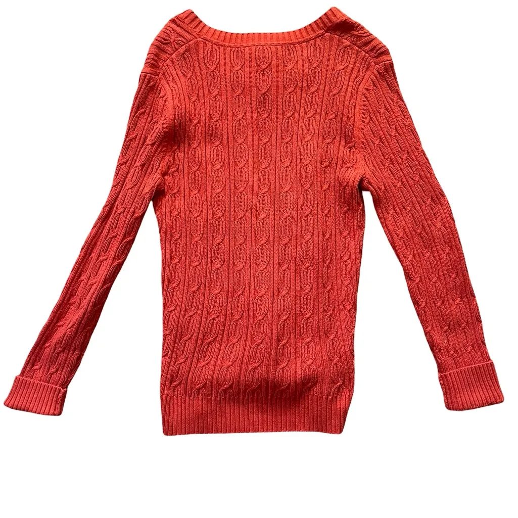 Croft & Barrow Orange Cable Knit V-Neck Sweater - 100% Cotton - M - Image 4
