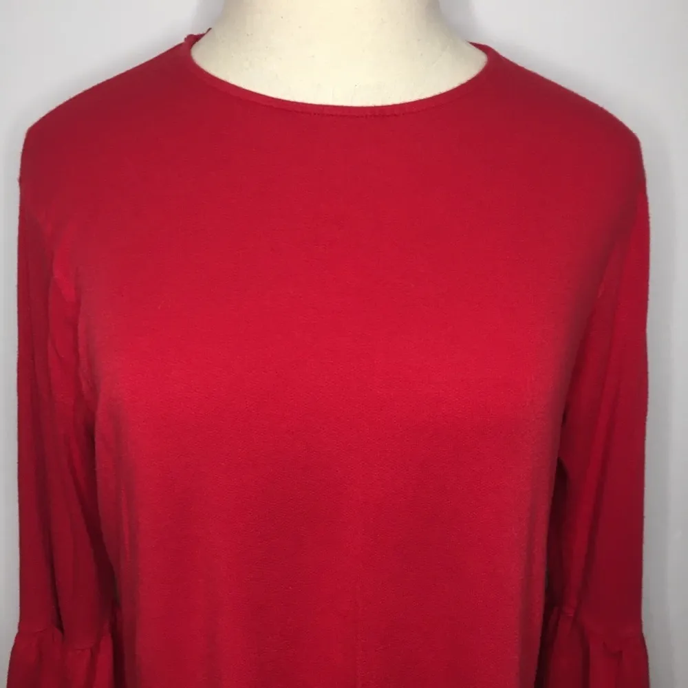 ZARA TRF Trafaluc Lipstick Red Bell 3/4 Sleeve Crew Neck Blouse Top Medium - Image 2