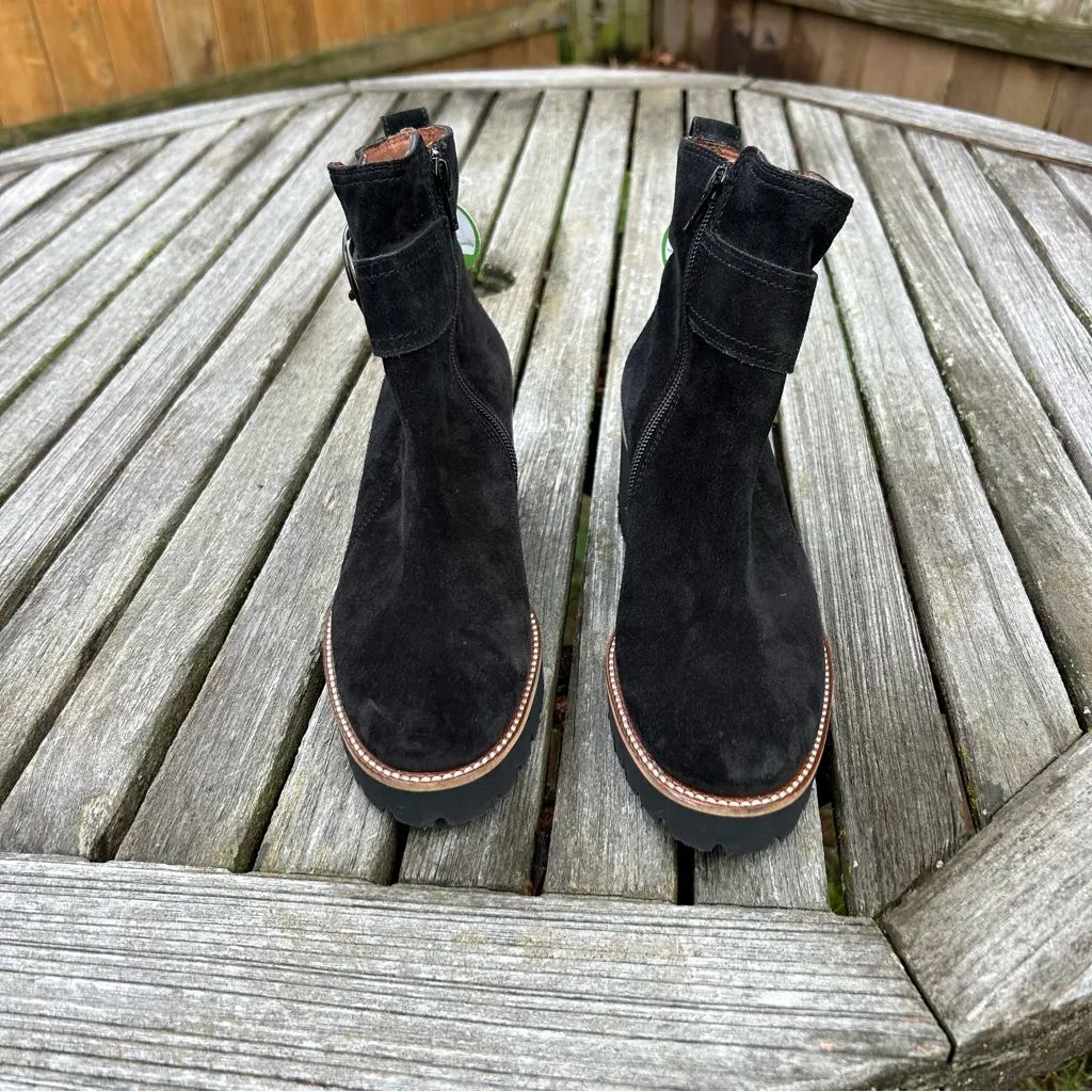 Paul Green Suede‎ Ankle Boots With Buckle And Track Sole Black size 3 UK 5.5 US - Image 13