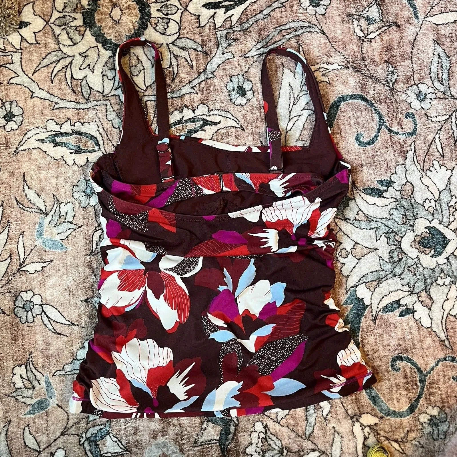 Athleta Red Maroon Pink Floral Underwire Tankini Top Bathing Swim Suit 36 B/C - Image 2