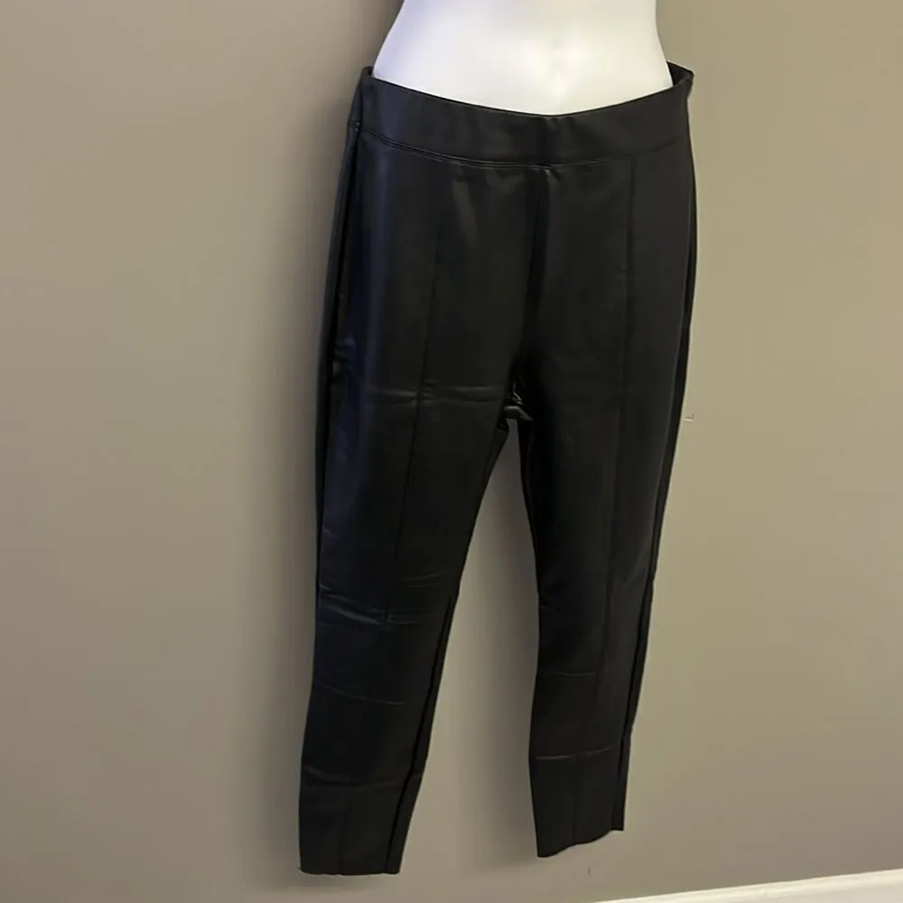 Topshop Black Faux Leather Pleated Skinny Pull-Up Lined Pants- Zip Up- Size 8 - Image 3