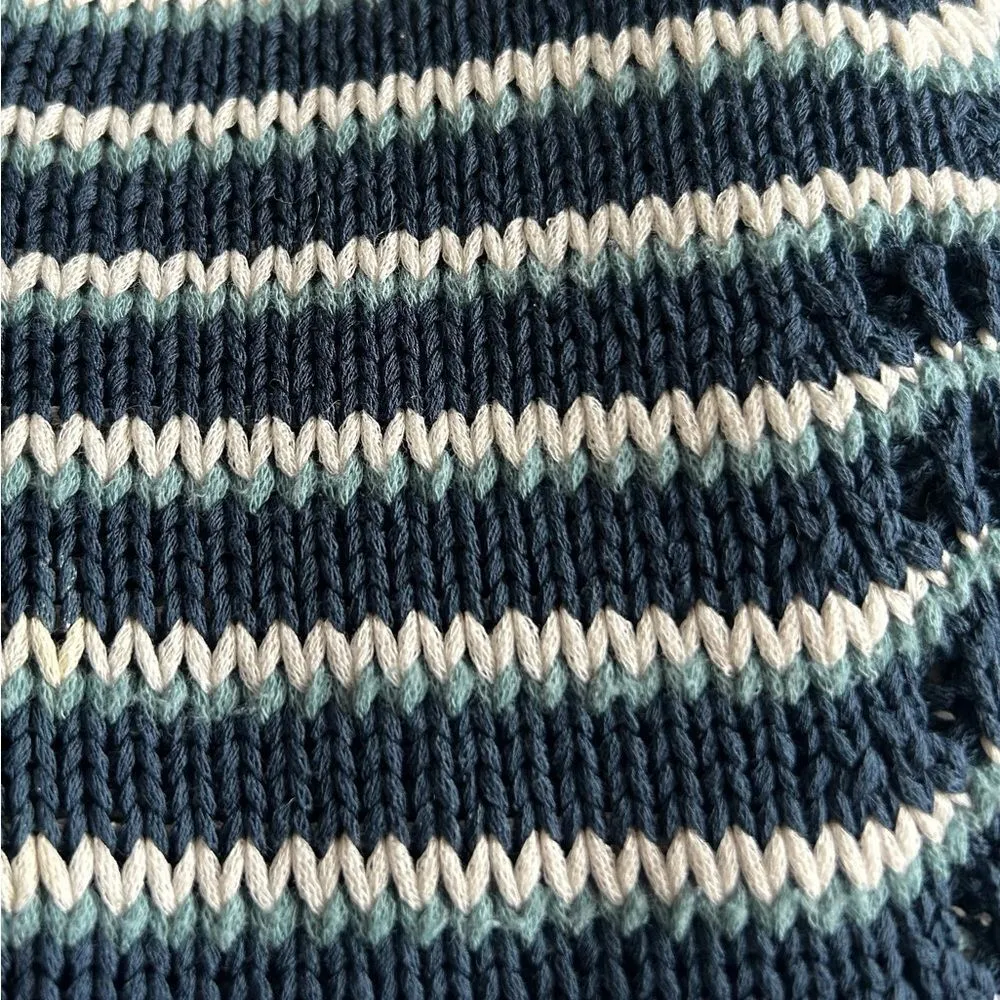 Etcetera 100% Cotton V-Neck Blue White Striped Sweater Size Small - Image 9