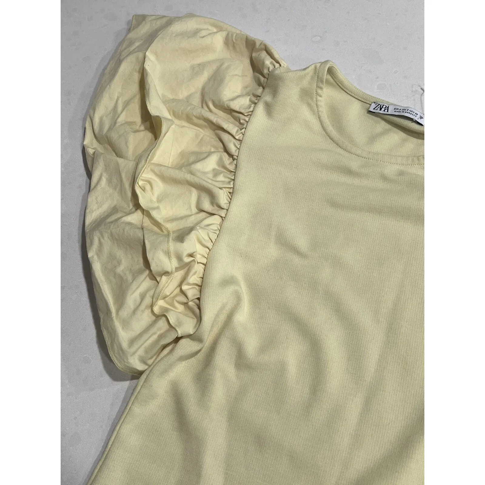 Zara Dress Women's Small Yellow Bodycon Dress Ruffle Puff Poplin Sleeve NWOT - Image 3
