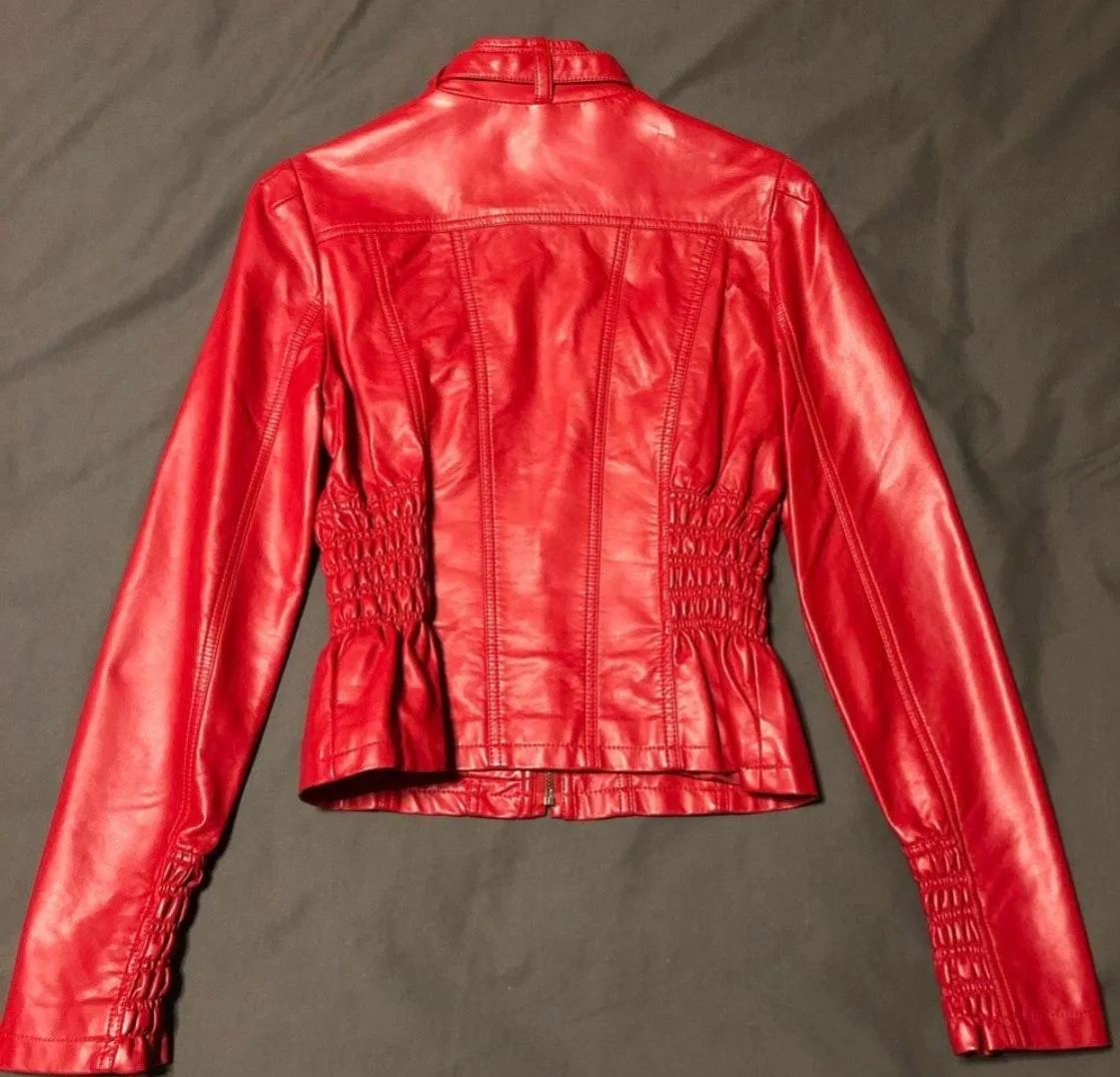 dark red Leather Motorcycle Jacket - Image 8