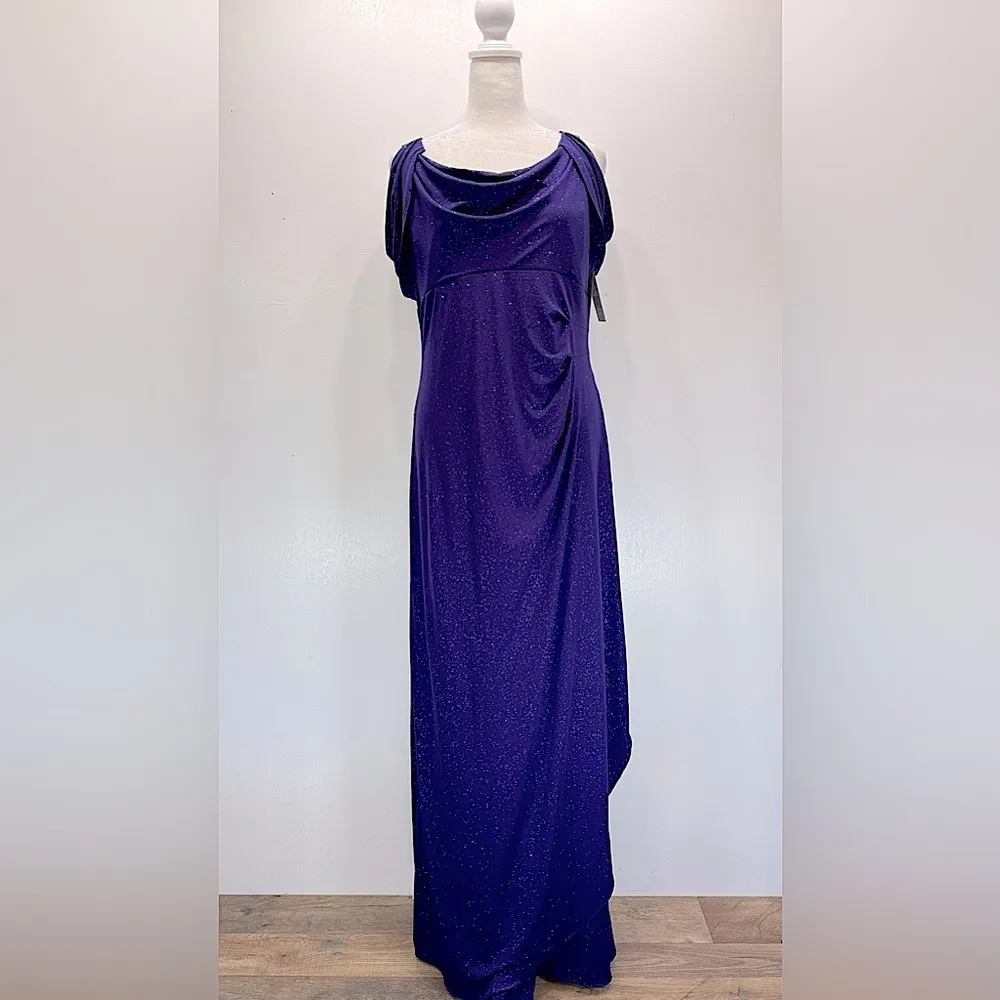 Glitter Purple Floor Length Formal Evening Gown Rhinestone Straps by Scarlett - Image 3