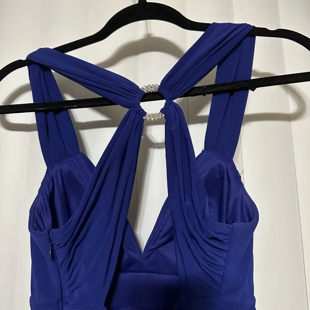 Betsy Adam Royal blue formal dress, layered ruffles going down dress, lightly pa - Image 8