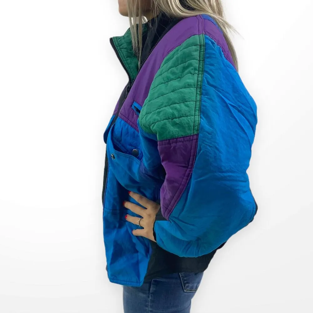 80s TOGETHER Vintage Blue and Purple Colorbock Ski Jacket - Image 2