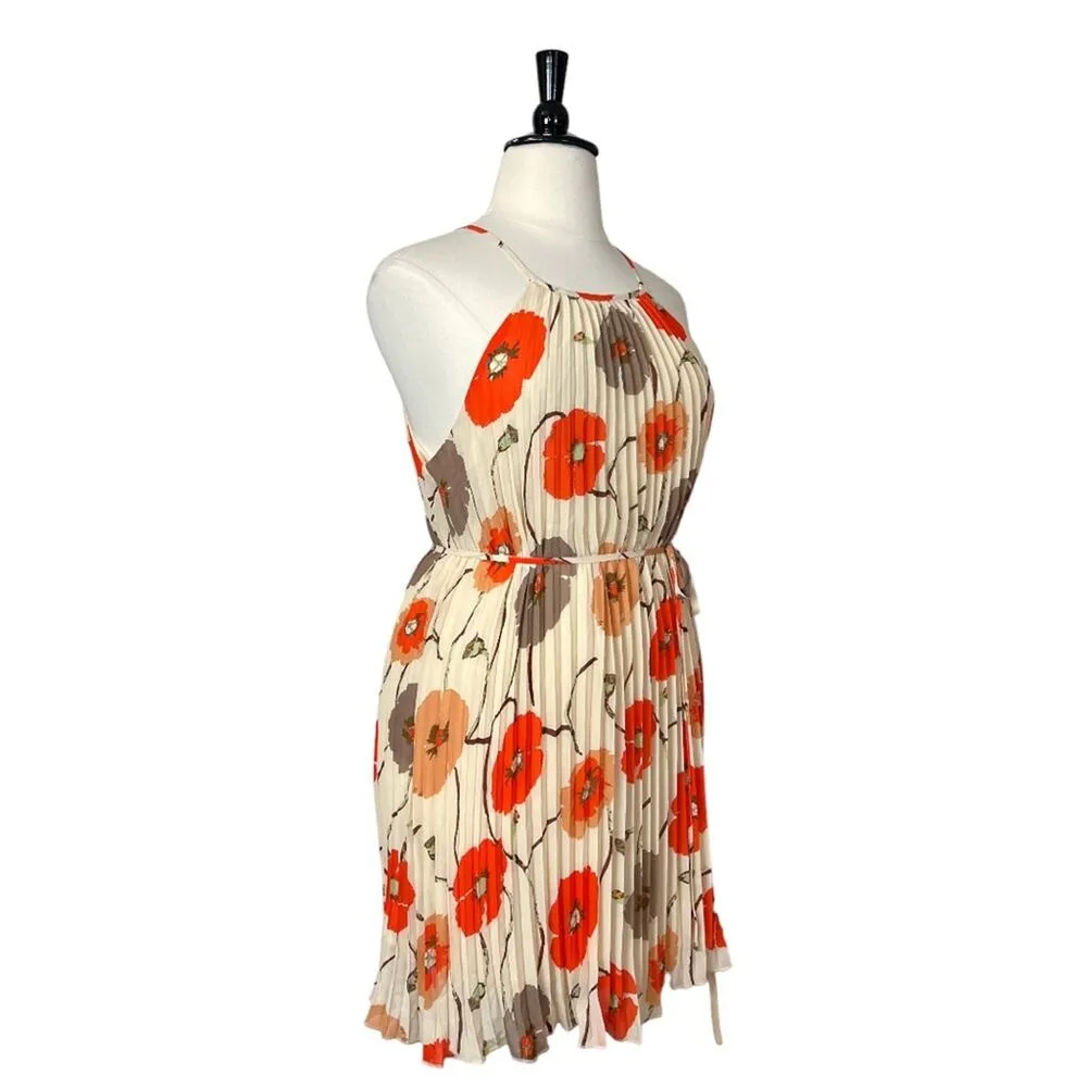 Ellames NEW Dress Pleated Shift Halter Neck Cream Orange Floral Women’s 2XL Plus Size 2X - Image 2