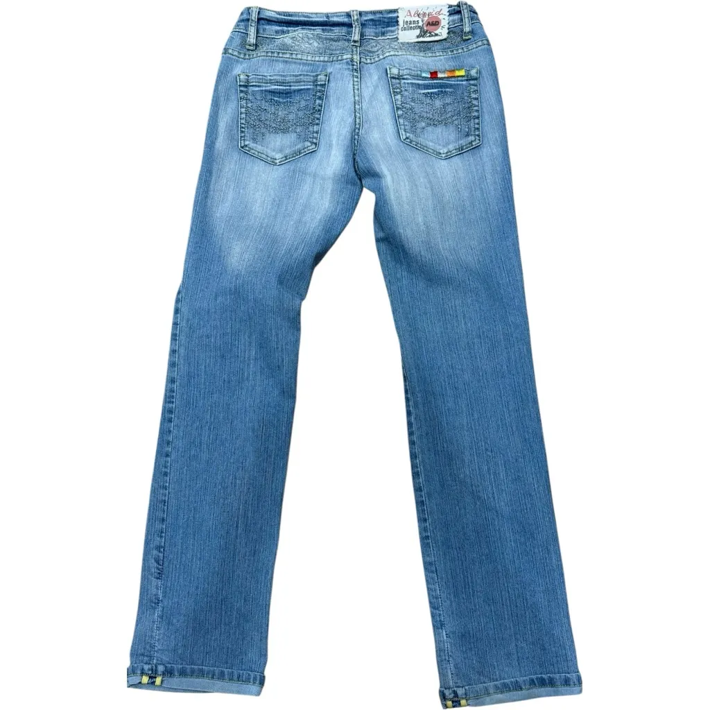 Rare Alevìd Jeans A&D Light Wash‎ Straight Leg Low Rise Rainbow Trim Y2K Boho 6 Blue - Image 2