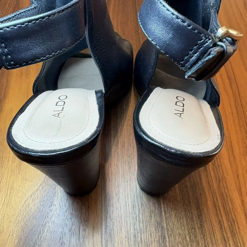Aldo Womens Noassa Heeled‎ Sandal, Black Leather, 6.5 - Image 5
