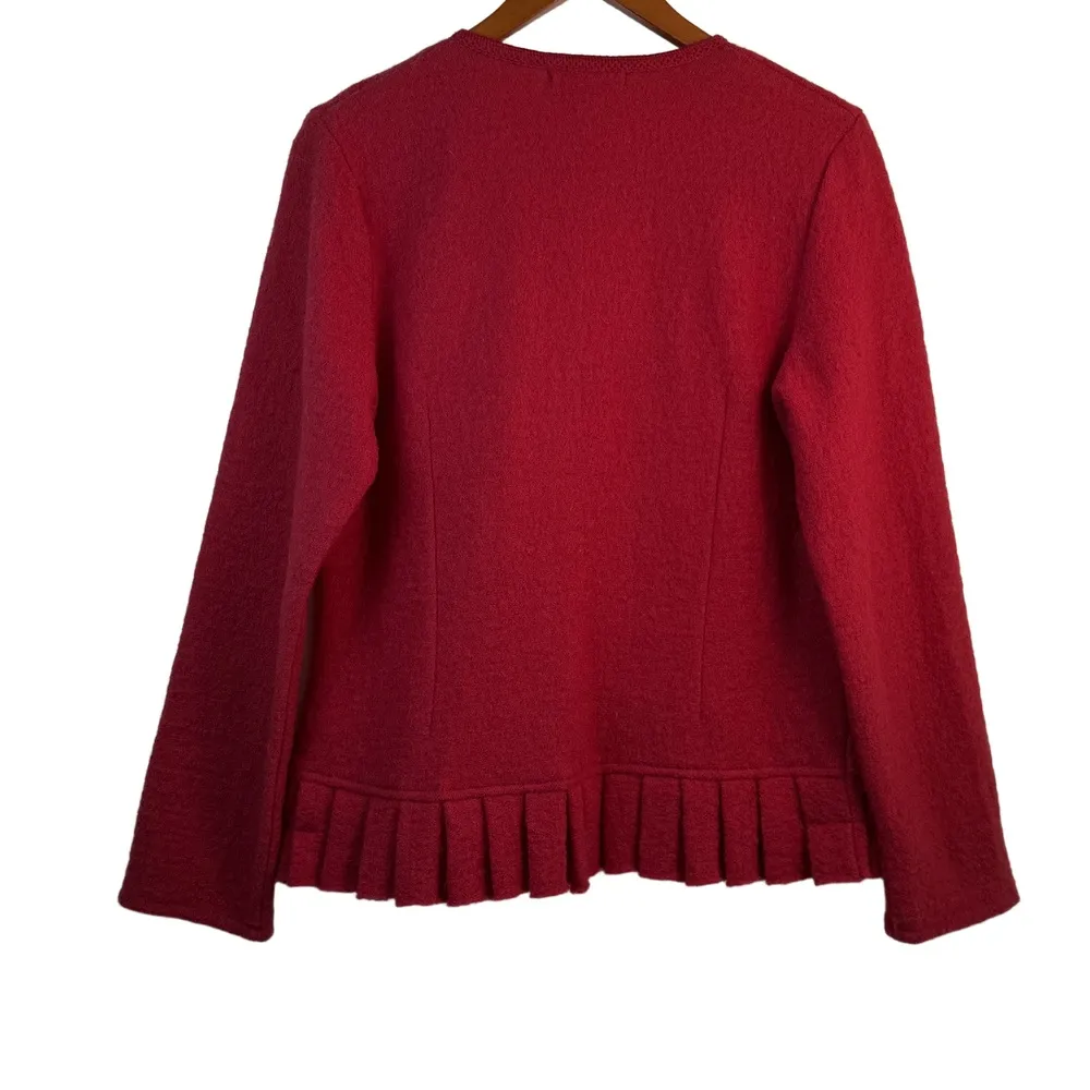 Susan Bristol Red Boiled Wool Ruffle Hem Jacket Cardigan Zip Front M‎ - Image 8