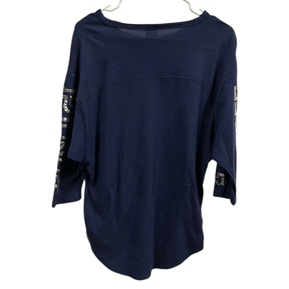 Victorias Secret Love Pink Blue Silver Sequin 3 Quarter Sleeve Jersey Shirt XS - Image 6