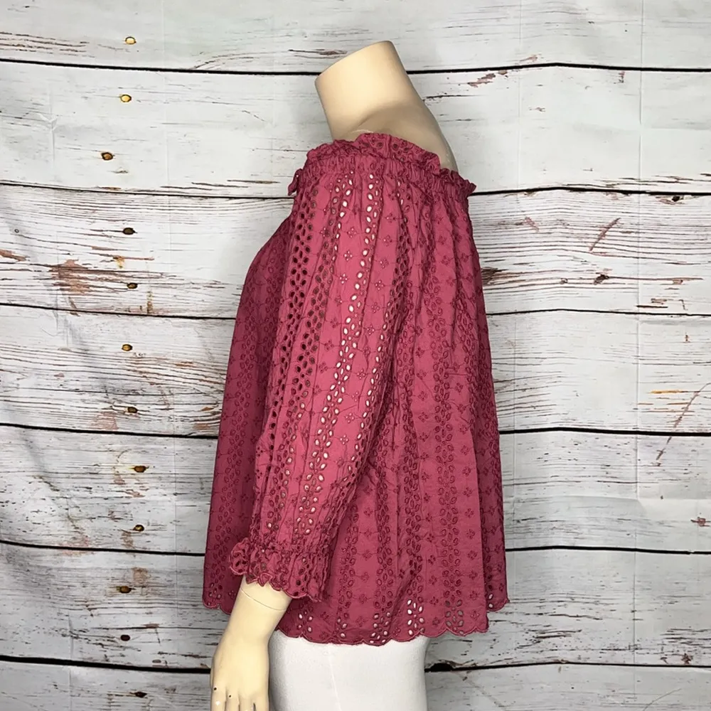 Lane Bryant Sz 18/20 Pink Eyelet Embroidered Off the Shoulder Peasant Shirt Top - Image 2