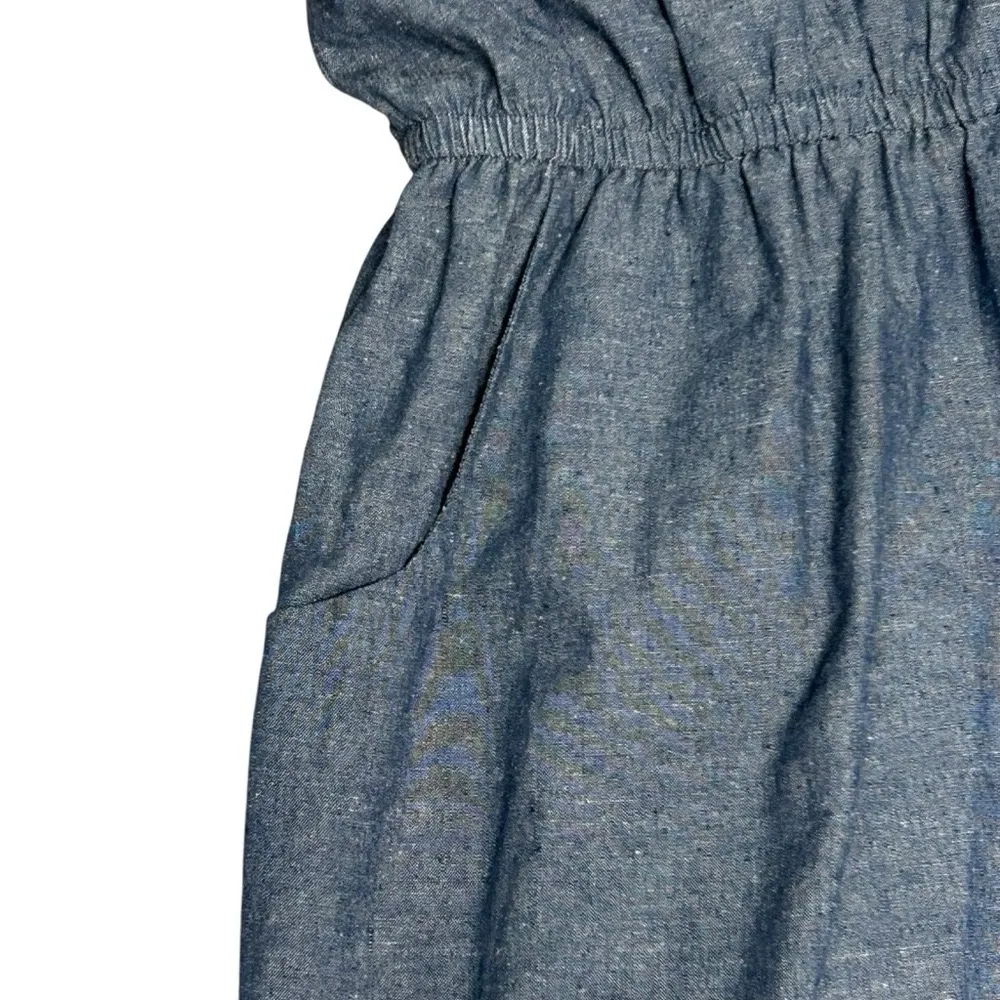 Alythea Chambray Ruffle Linen Sundress Blue Sleeveless Dress Women’s Large - Image 6