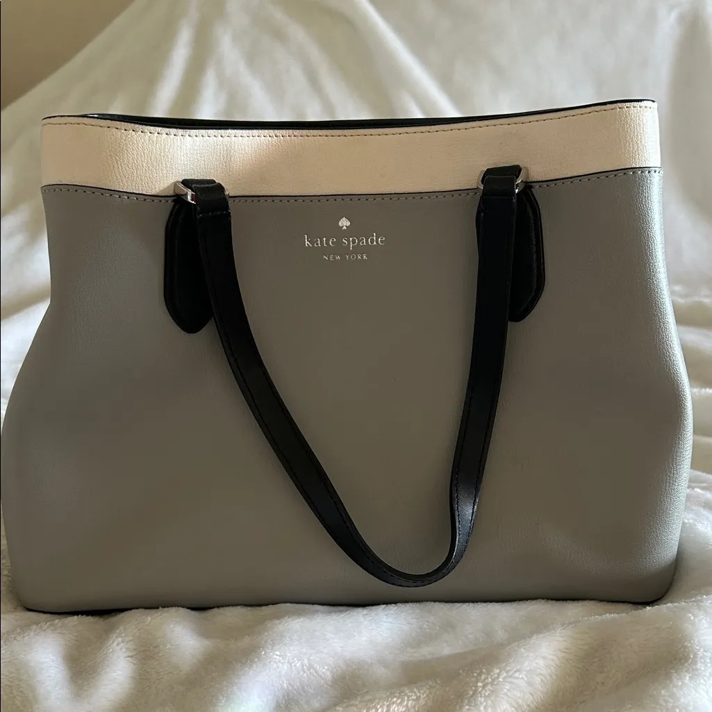 GUC KATE SPADE Sienna Color Block  Refined Grain Leather Satchel Nimbus Grey - Image 16