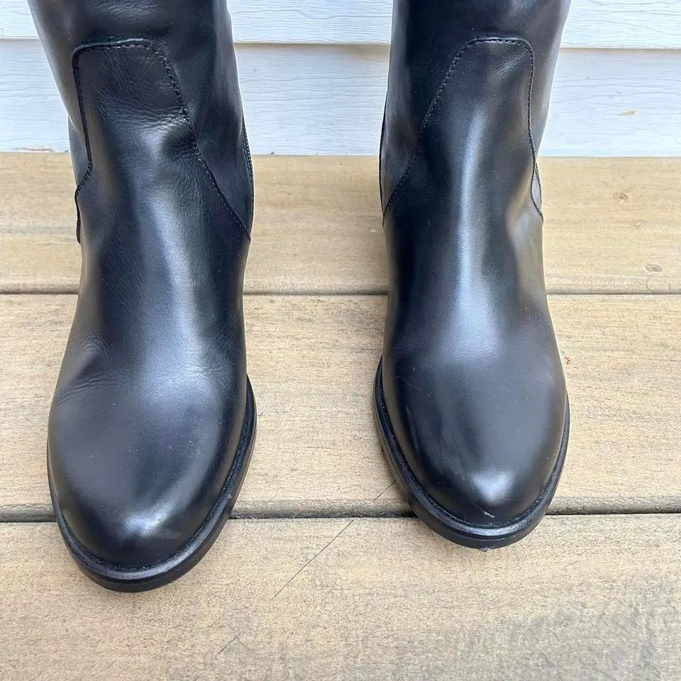 Black Emanuele Crasto Leather Knee High Boots Riding Boots w/ Dual Zipper Size 8 - Image 3