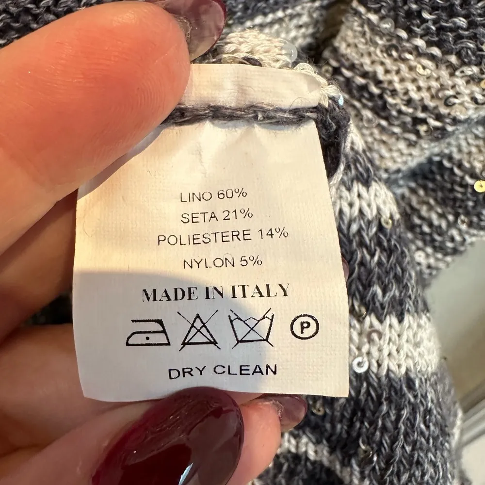 Amina Rubinacci Textured Sequin Grey Linen Blend Knit Sweater Dress Size Medium Gray - Image 9