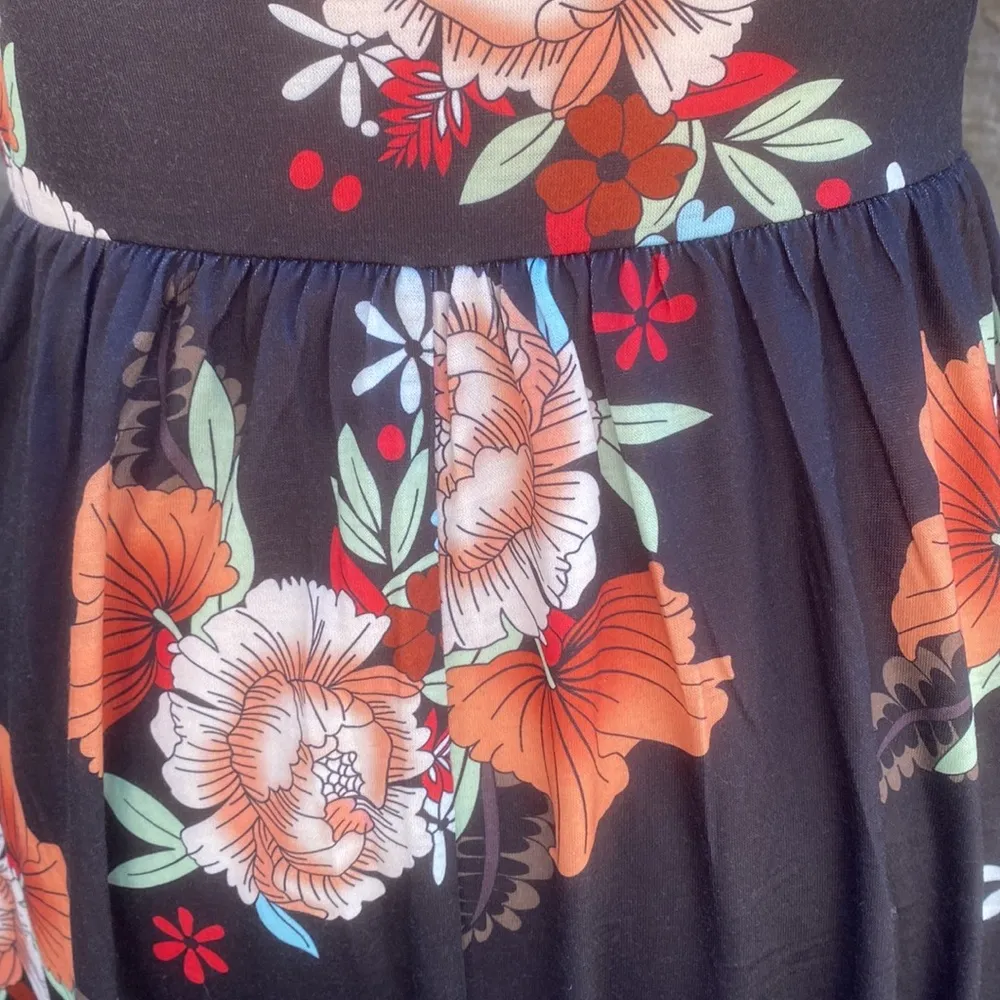 New YATHON Summer Dress Size Small Beach Sundresses Vintage Ruched Bust A Line Black - Image 8