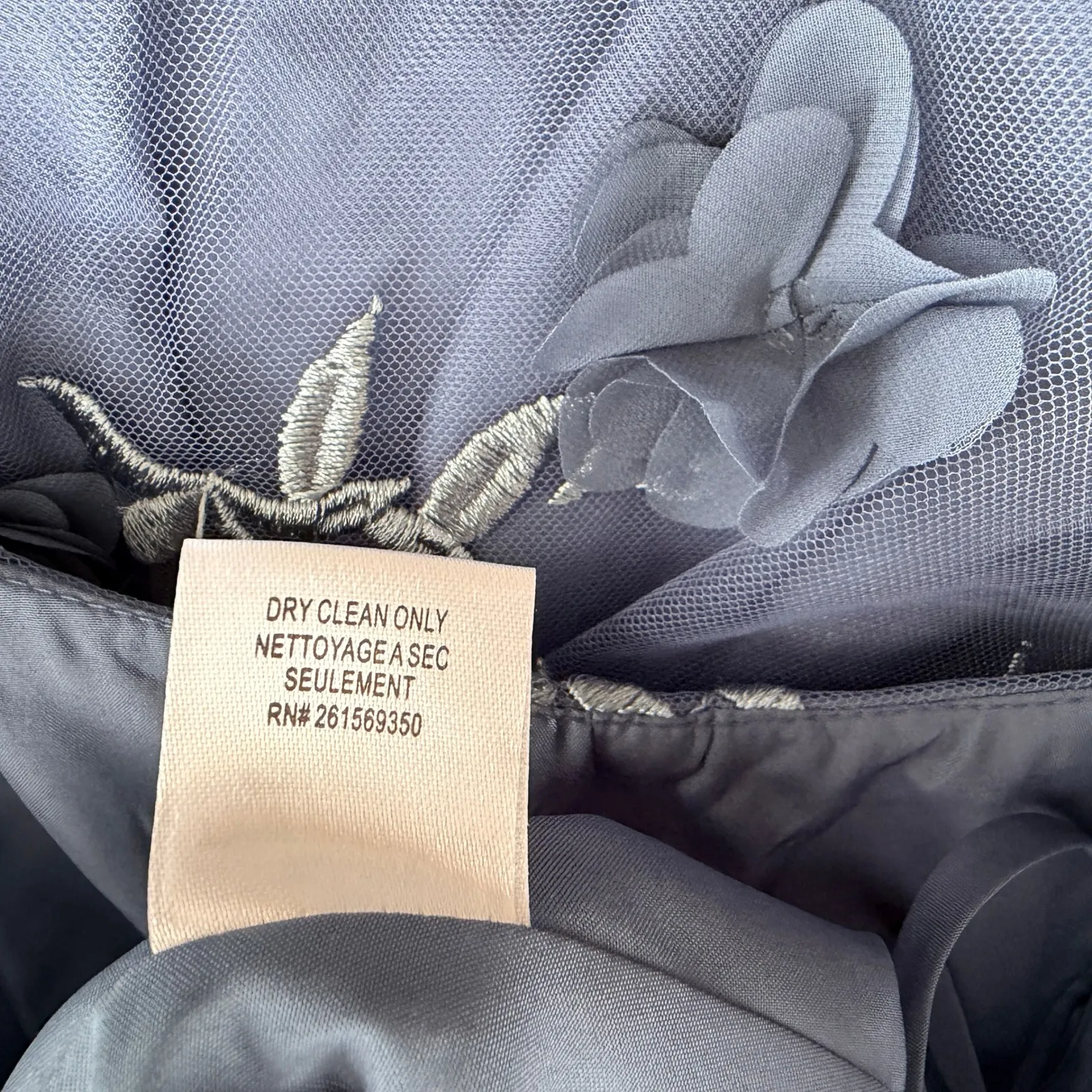 Marchesa Notte Dusty Blue Floral Bridesmaid Gown Tulle Off Shoulder Size 2 - Image 9