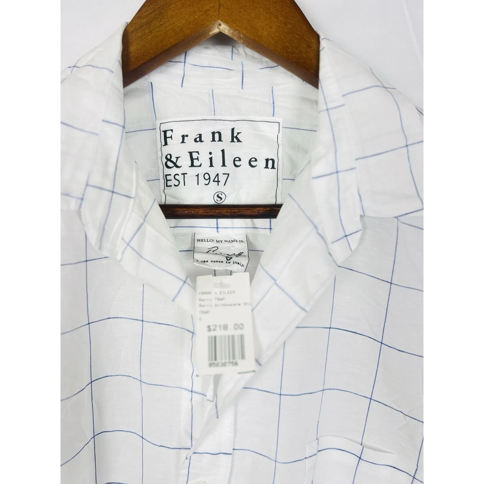 NWT Frank & Eileen Barry White Blue Windowpane S Cotton Button Down Shirt - Image 10