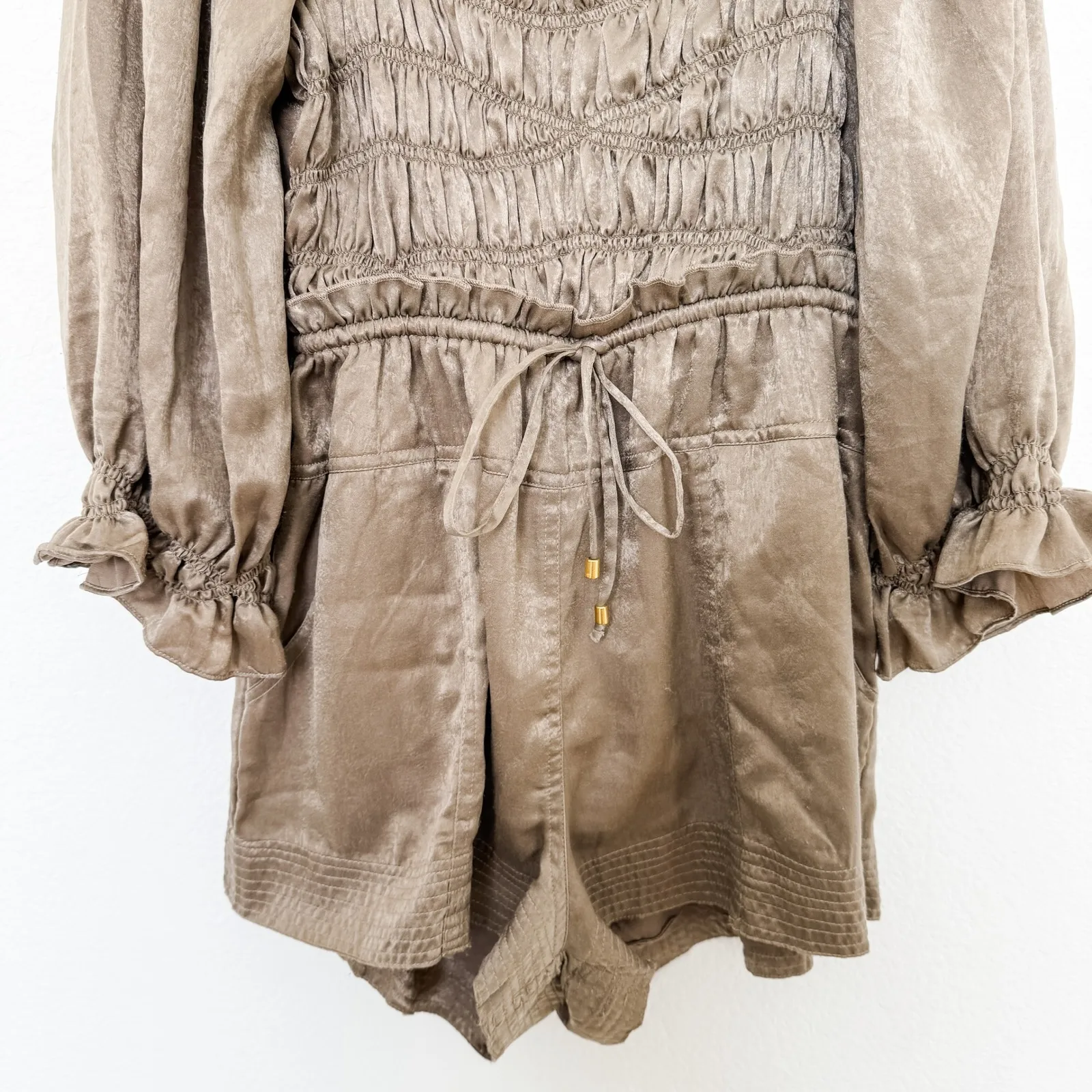 Free People‎ Womens Cassidy Romper Size S Green Off Shoulder Boho Cottage Fairy - Image 3