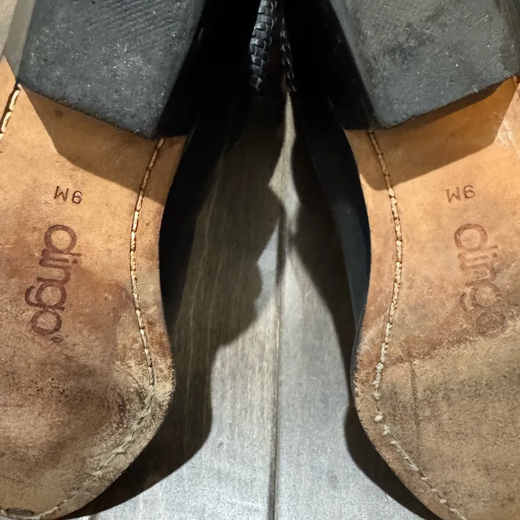 Dingo Black Woven Leather Western Cowboy Boots Women’s 9M Pointed Toe - Image 10