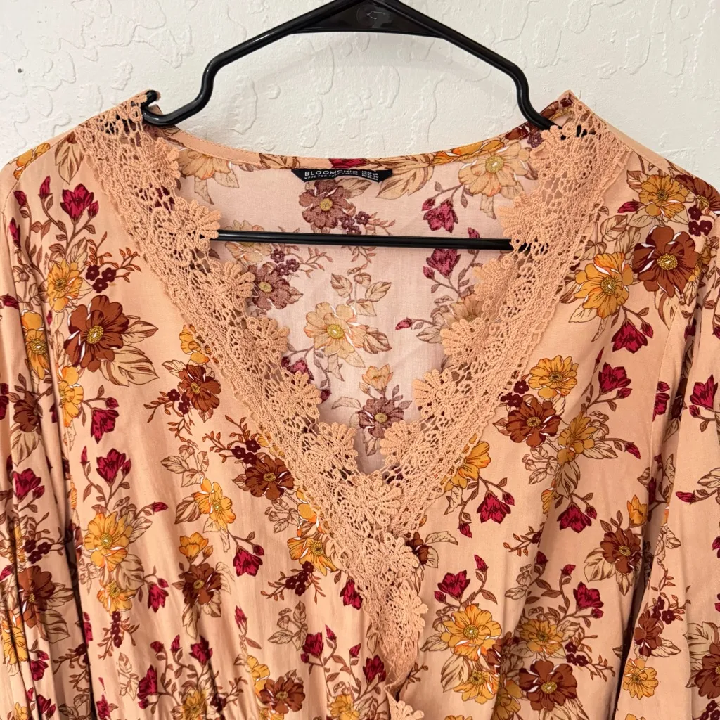 Bloomchic Floral Orange Pink Lace Babydoll Long Sleeve Blouse Plus Size 22/24 - Image 2