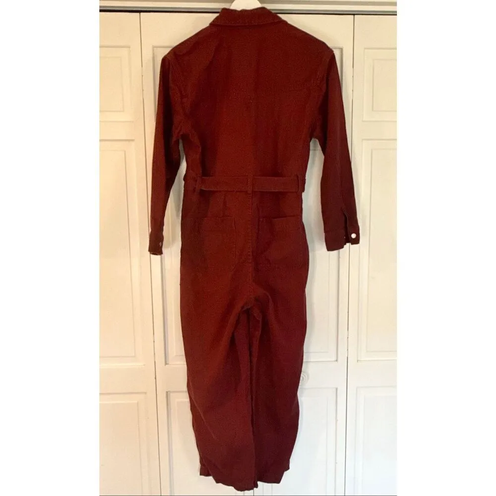 Future Collective NWT maroon cotton long sleeve jumpsuit size small Red - Image 12