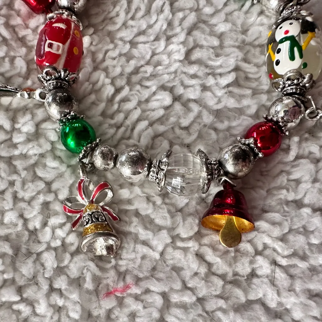 Christmas Charm Bracelet with Bells and Beads Red - Image 3