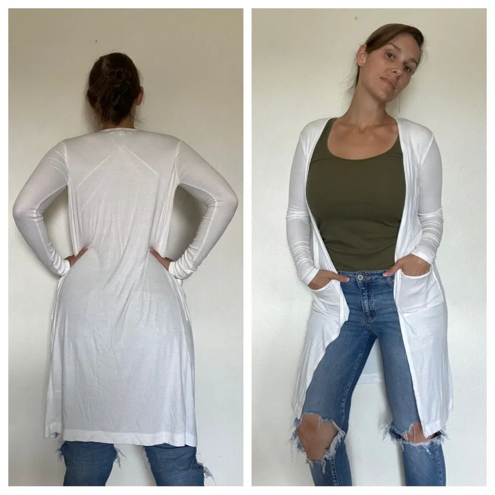 Spiritual Gangster Ribbed Duster White Cardigan Stretch XS Festival Minimalist - Image 7