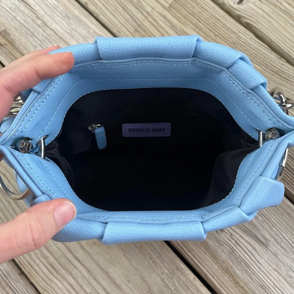 House Of Want Blue Chill Vegan Leather Frame Clutch Satchel NWOT - Image 6