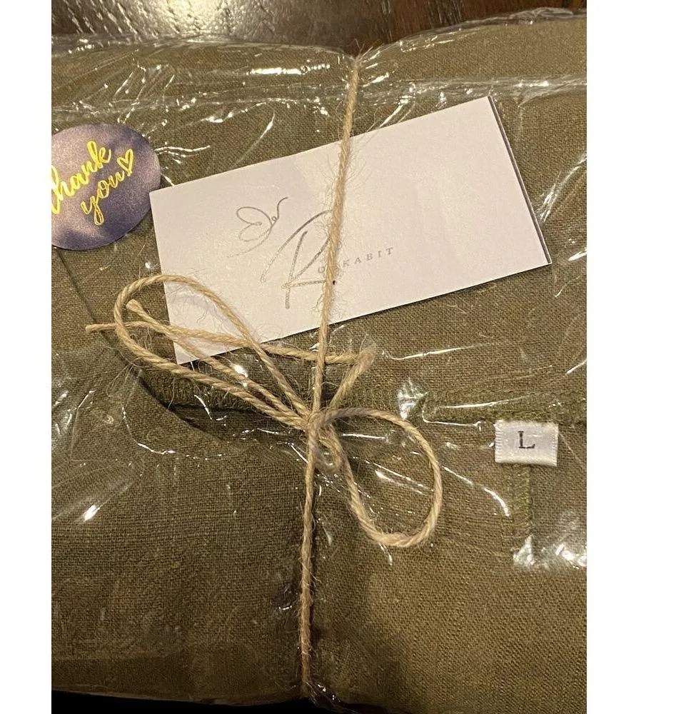 NEW Linen Soft Cotton Kaftan 3/4 Sleeve Loose Casual Maxi Dress L Khaki Green Size L - Image 7