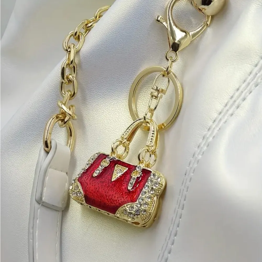 Red & Gold Rhinestone Purse Bag Charm Keychain – Luxury Bling Accessory – NWT - Image 2