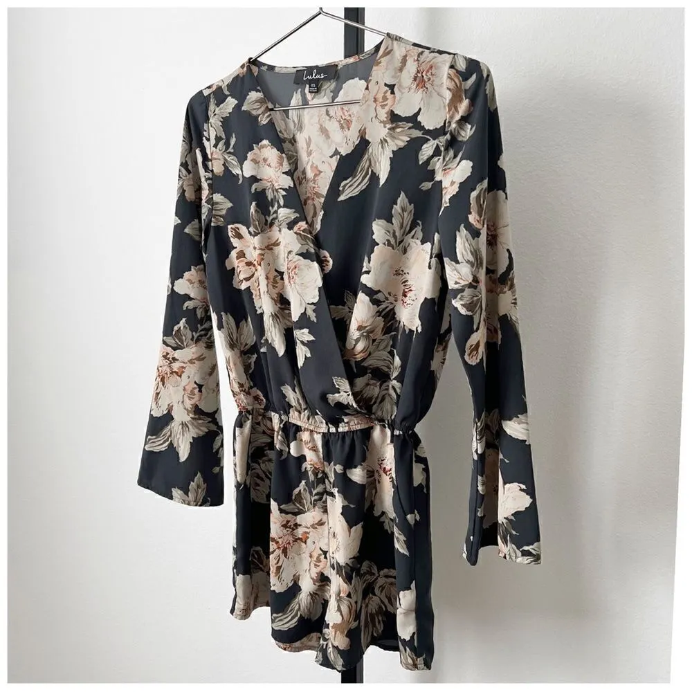 New Lulu’s Prairie Daydream Washed Navy Blue Floral Print Romper Sz XS - Image 8